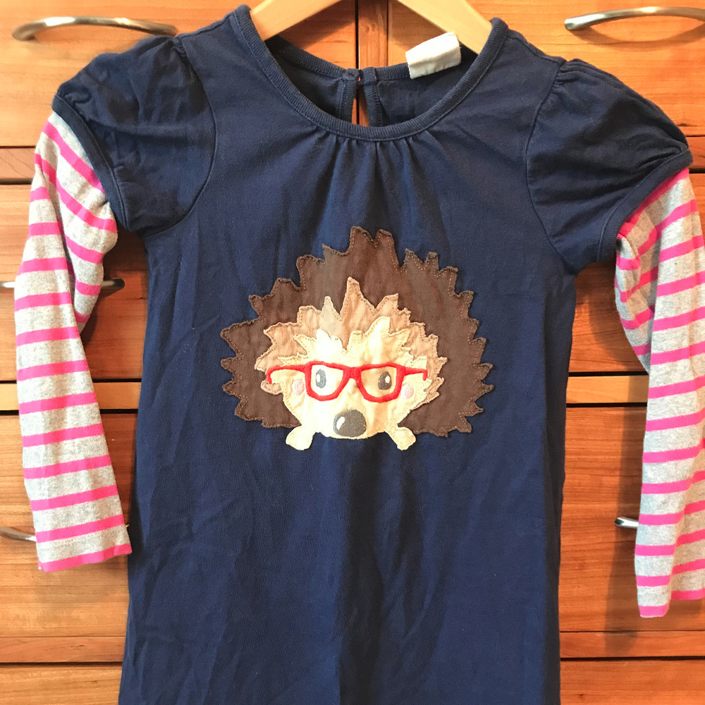 Mini Boden Long Sleeve Hedgehog Dress 5-6
